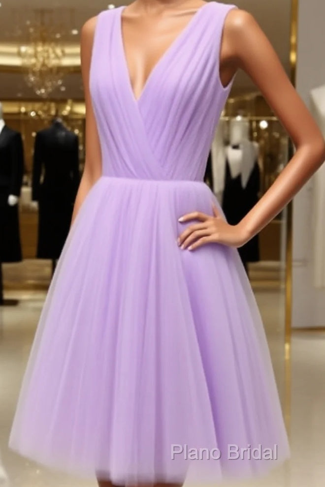 Adorable Lavender V-Neckline Short Tulle Party Homecoming Dresses Main image