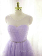Adorable Light Purple Round Neckline Beaded Short Formal Prom Dresses, Cute Homecoming Dresses