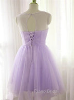 Adorable Light Purple Round Neckline Beaded Short Formal Prom Dresses, Cute Homecoming Dresses