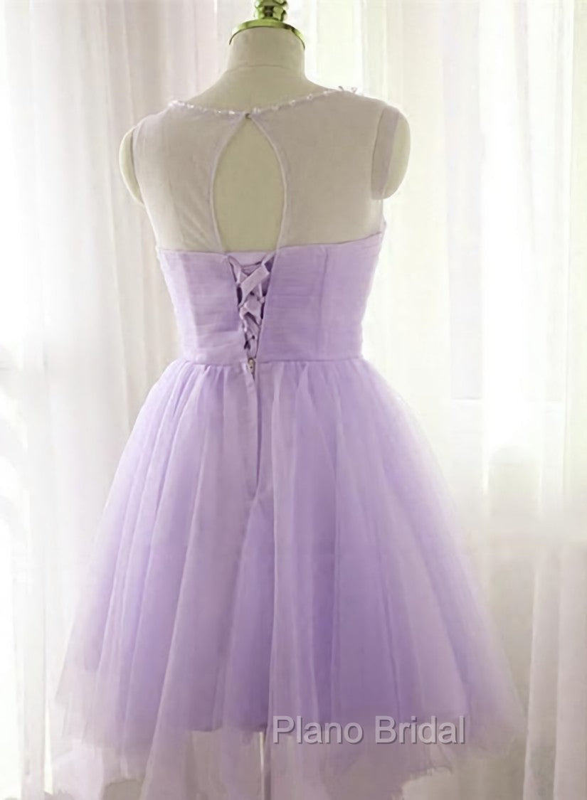 Adorable Light Purple Round Neckline Beaded Short Formal Prom Dresses, Cute Homecoming Dresses