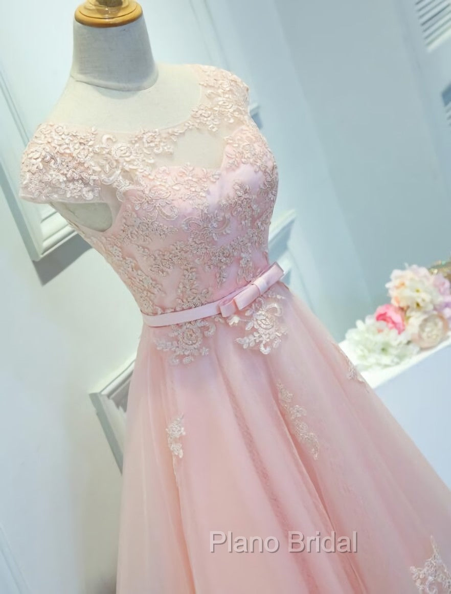 Adorable Pink Knee Length Party Dresses, Lace Applique Cute Homecoming Dresses Secondary image