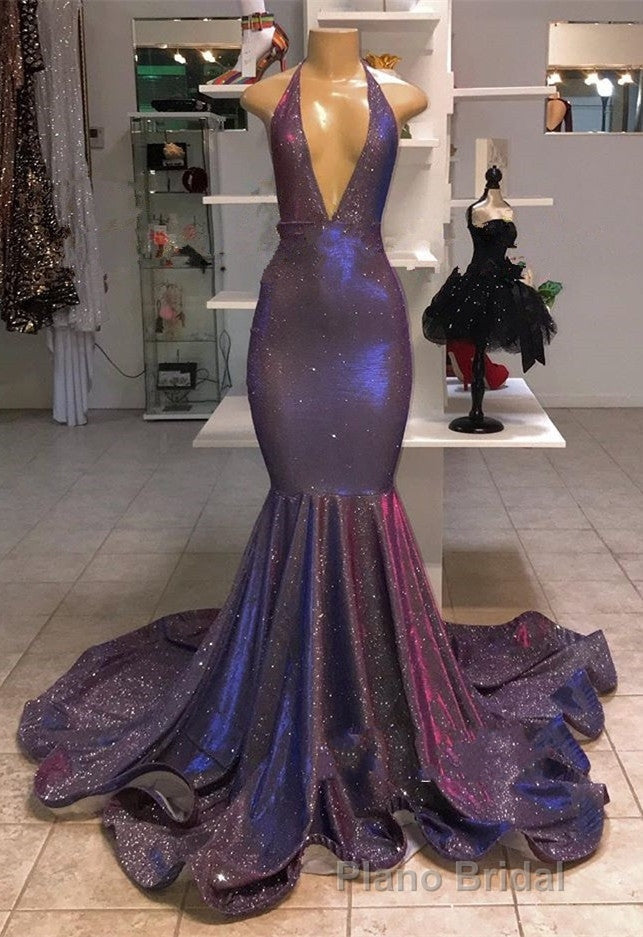 Chic Deep V-Neck Sleeveless Formal Prom Dresses New Arrival Halter Memaiad Sequins Evening Gowns Secondary image