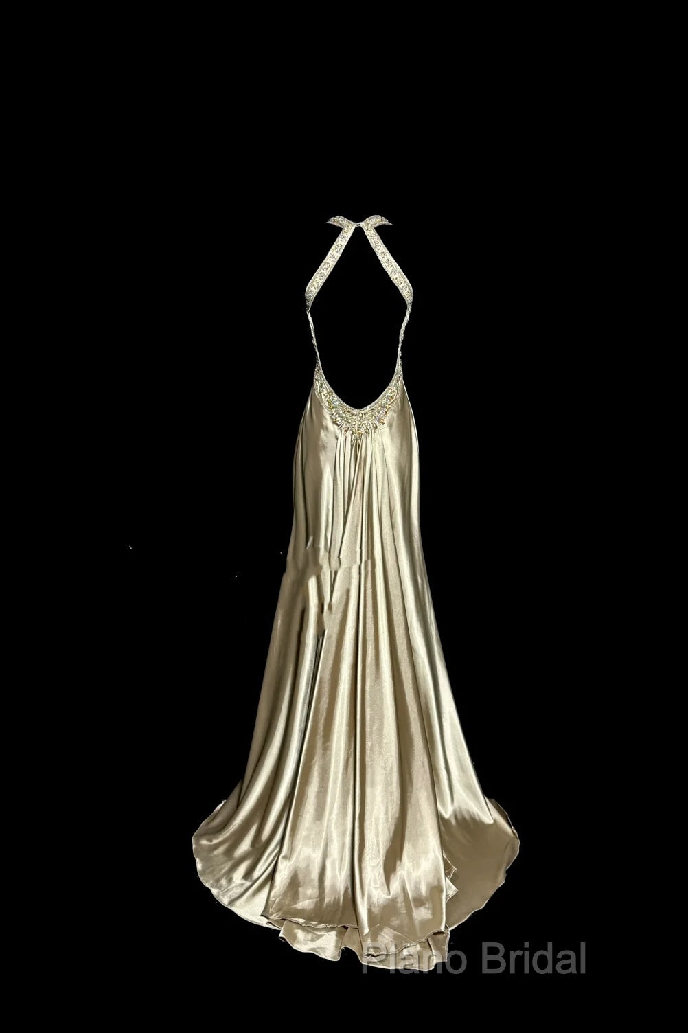 Aesthetic A Line Halter Neckline Champagne Satin Formal Prom Dresses Ruffle Long Party Dresses