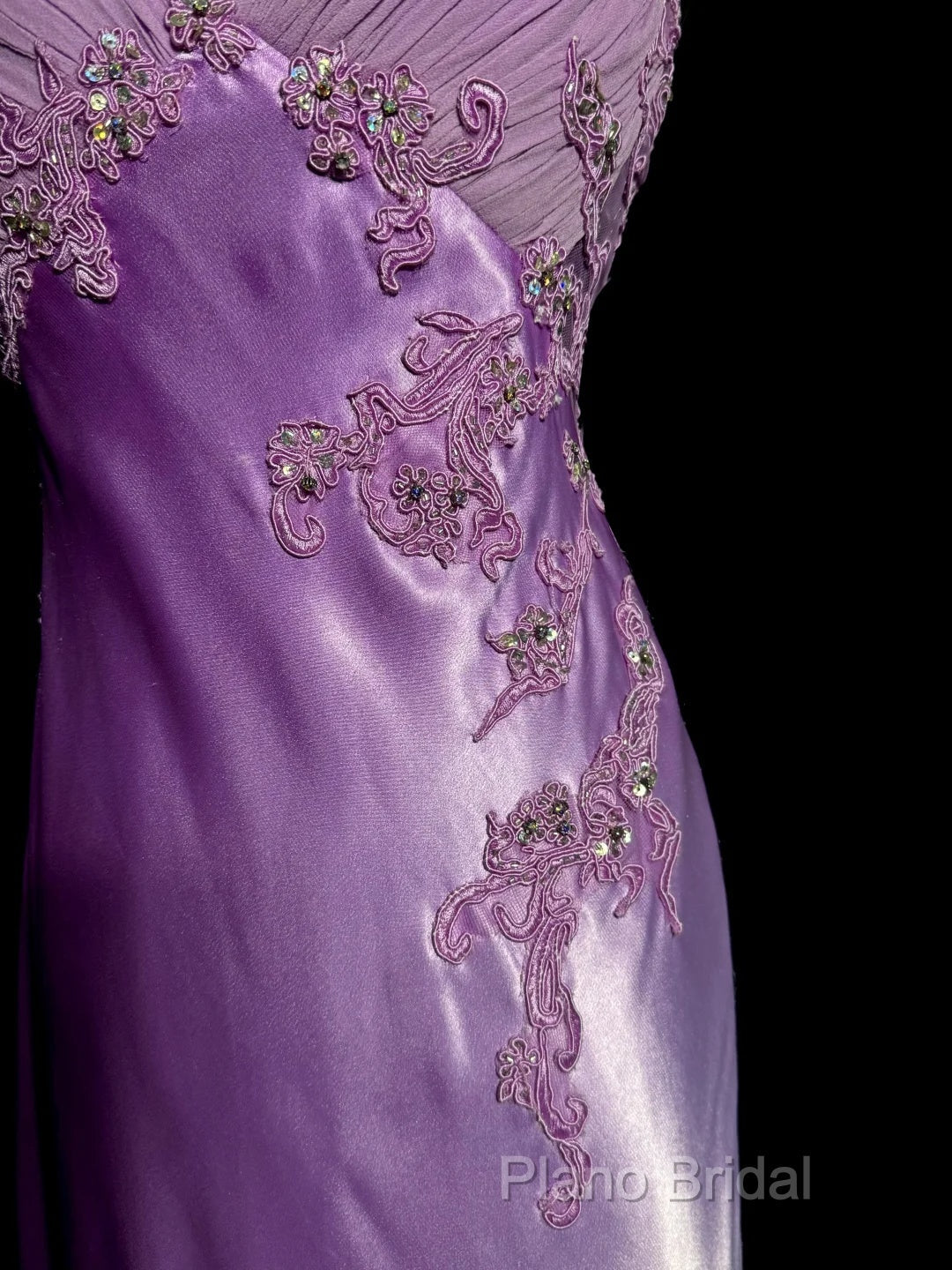 Aesthetic A Line Halter Neckline Lilac Satin Formal Prom Dresses Ruffle Long Party Dresses