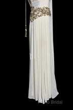 Aesthetic A Line Square Neckline White Chiffon Formal Prom Dresses Ruffle Long Party Dresses