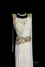 Aesthetic A Line Square Neckline White Chiffon Formal Prom Dresses Ruffle Long Party Dresses