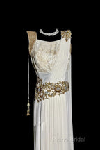 Aesthetic A Line Square Neckline White Chiffon Formal Prom Dresses Ruffle Long Party Dresses