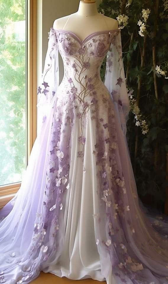 Aesthetic Ball Gown Off The Shoulder Tulle Lilac Party Dresses Long Formal Prom Dresses Formal Evening Dresses