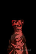 Aesthetic Ball Gown Strapless Burgundy Taffeta Formal Prom Dresses Ruffle Long Party Dresses