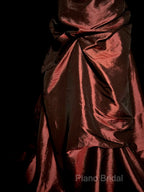 Aesthetic Ball Gown Strapless Burgundy Taffeta Formal Prom Dresses Ruffle Long Party Dresses