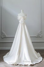 Aesthetic Ball Gown Strapless Ivory Satin Long Wedding Dresses Brides Dresses