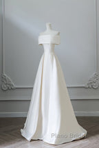 Aesthetic Ball Gown Strapless Ivory Satin Long Wedding Dresses Brides Dresses