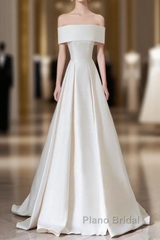 Aesthetic Ball Gown Strapless Ivory Satin Long Wedding Dresses Brides Dresses Main image