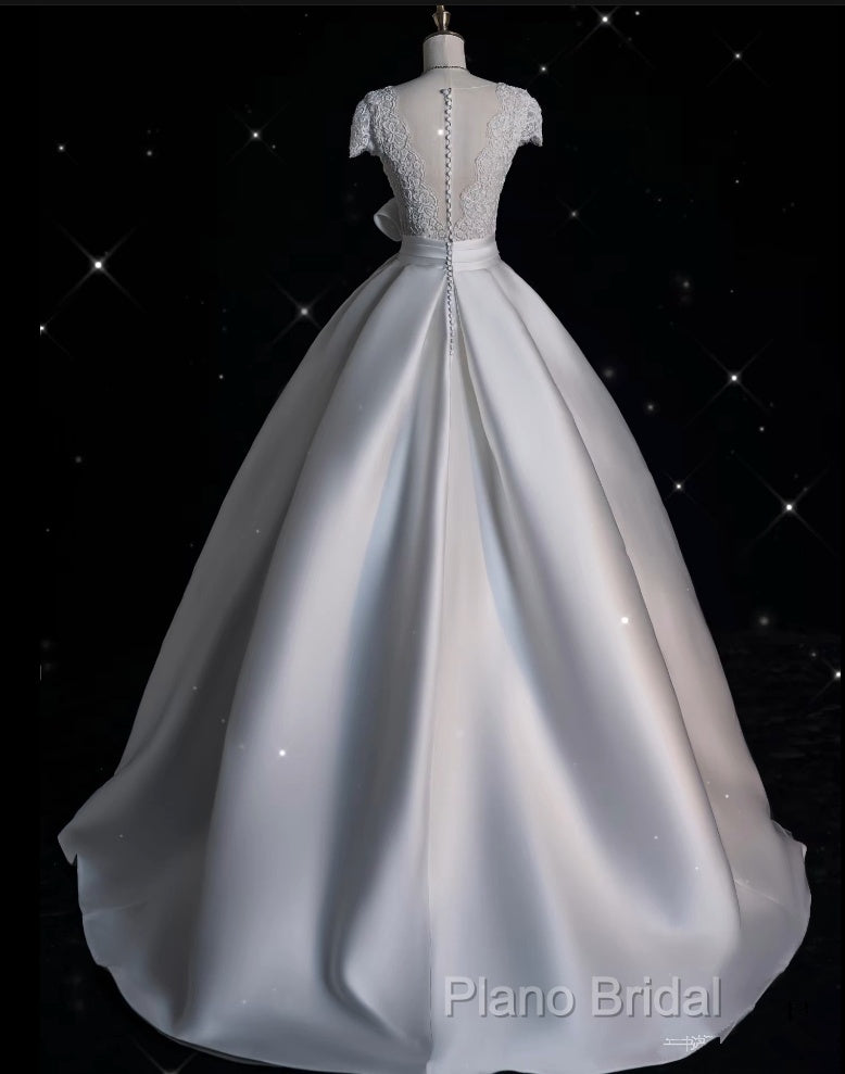 Aesthetic Ball Gown V Neckline Satin White Long Wedding Dresses Brides Dresses Secondary image