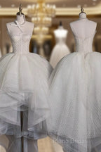 Aesthetic High Low Strapless Tulle White Long Wedding Dresses