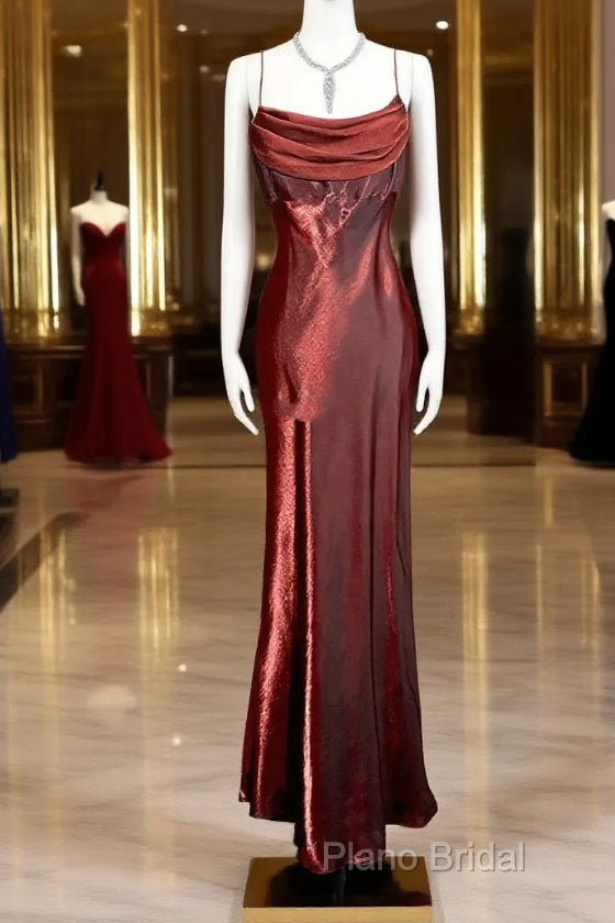 Aesthetic Mermaid Spaghetti Straps Burgundy Formal Prom Dresses Ruffle Long Party Dresses