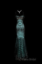 Aesthetic Mermaid Spaghetti Straps Green Formal Prom Dresses Long Party Dresses