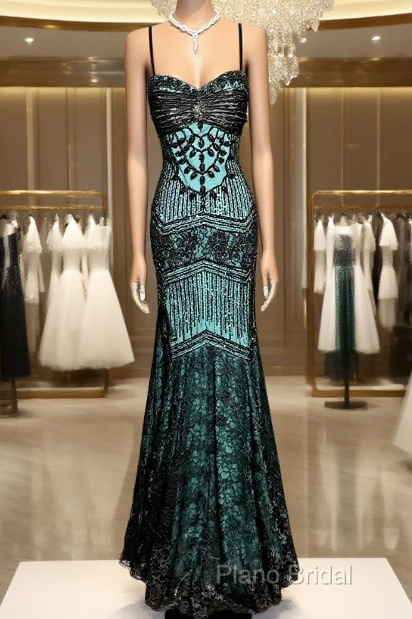 Aesthetic Mermaid Spaghetti Straps Green Formal Prom Dresses Long Party Dresses Main image