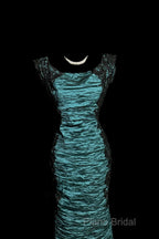 Aesthetic Mermaid Square Neckline Blue Taffeta Formal Prom Dresses Ruffle Long Party Dresses