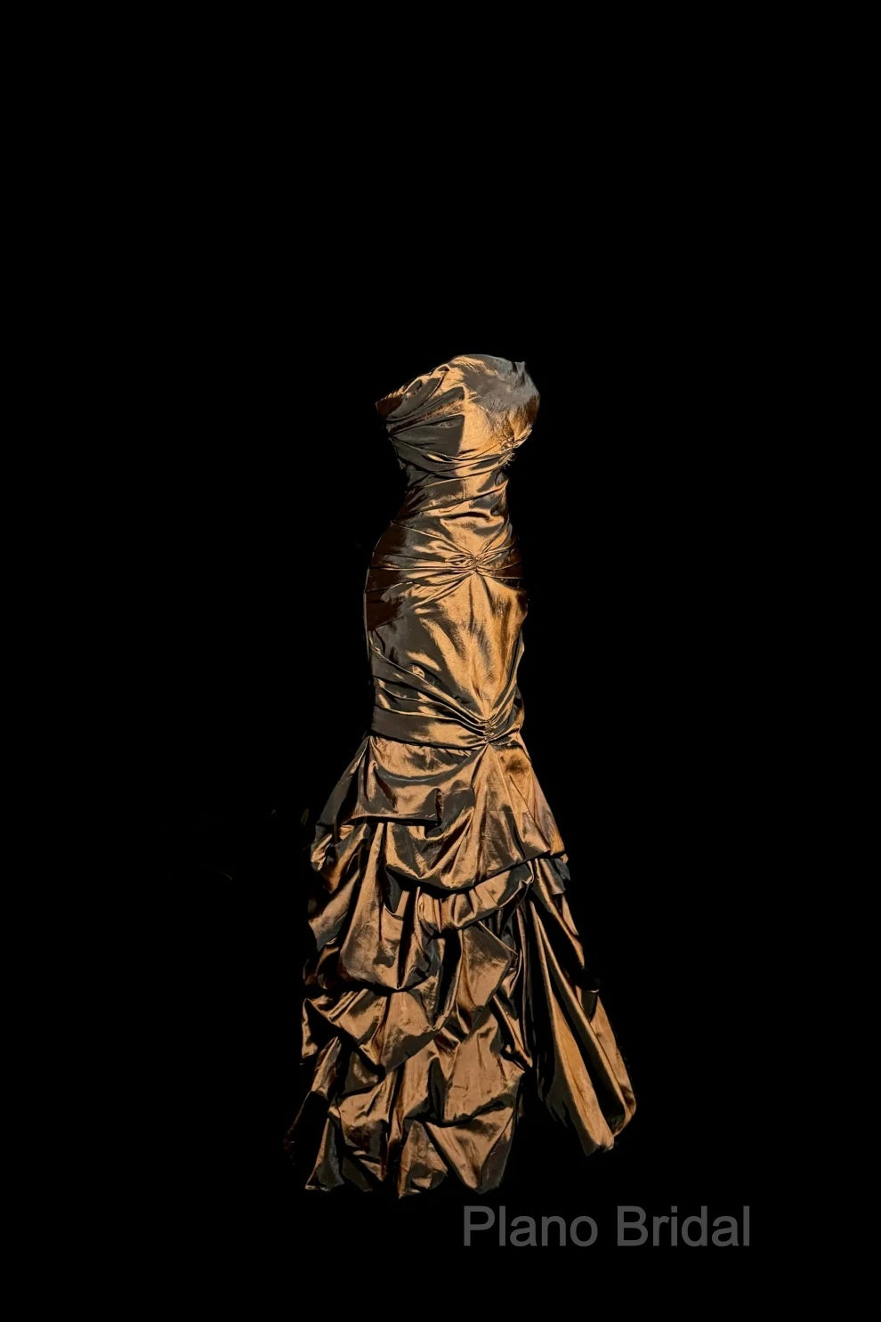 Aesthetic Mermaid Strapless Neckline Brown Taffeta Formal Prom Dresses Ruffle Long Party Dresses