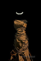 Aesthetic Mermaid Strapless Neckline Brown Taffeta Formal Prom Dresses Ruffle Long Party Dresses