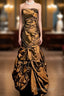 Aesthetic Mermaid Strapless Neckline Brown Taffeta Formal Prom Dresses Ruffle Long Party Dresses