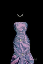 Aesthetic Mermaid Strapless Neckline Grape Taffeta Formal Prom Dresses Ruffle Long Party Dresses