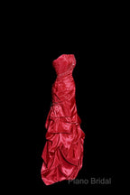 Aesthetic Mermaid Strapless Neckline Red Taffeta Formal Prom Dresses Ruffle Long Party Dresses
