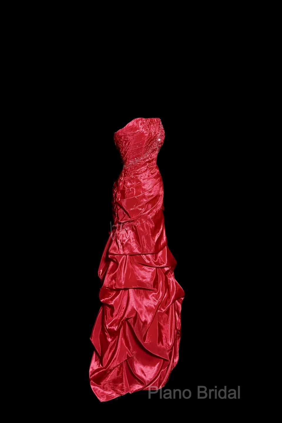 Aesthetic Mermaid Strapless Neckline Red Taffeta Formal Prom Dresses Ruffle Long Party Dresses