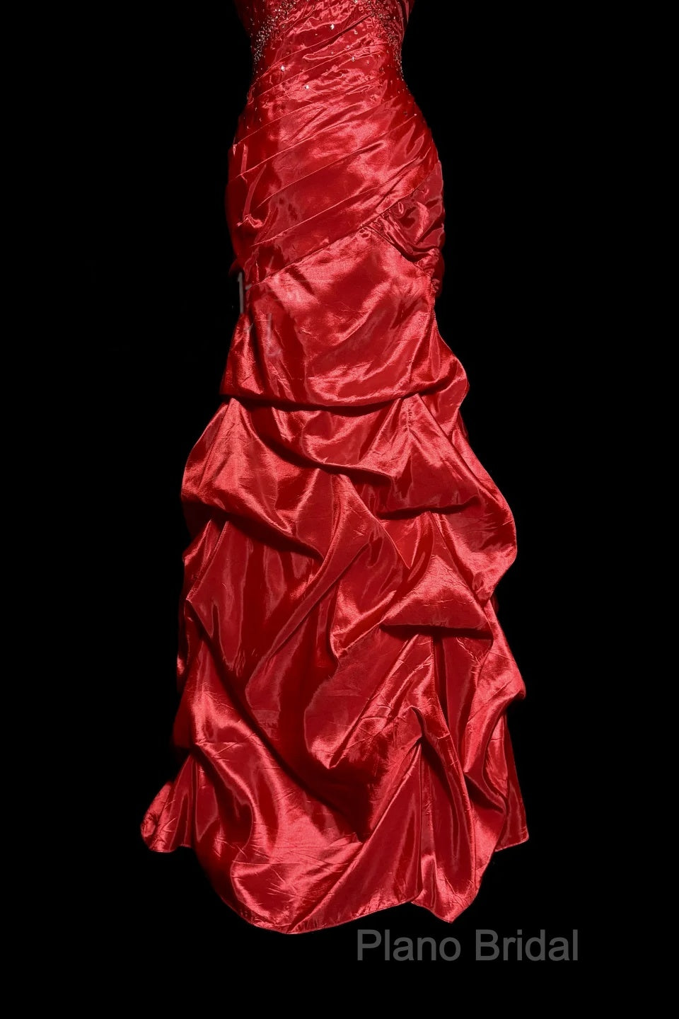 Aesthetic Mermaid Strapless Neckline Red Taffeta Formal Prom Dresses Ruffle Long Party Dresses