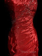 Aesthetic Mermaid Strapless Neckline Red Taffeta Formal Prom Dresses Ruffle Long Party Dresses