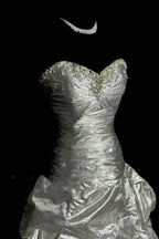 Aesthetic Mermaid Sweetheart Neckline Gray Taffeta Formal Prom Dresses Ruffle Long Party Dresses