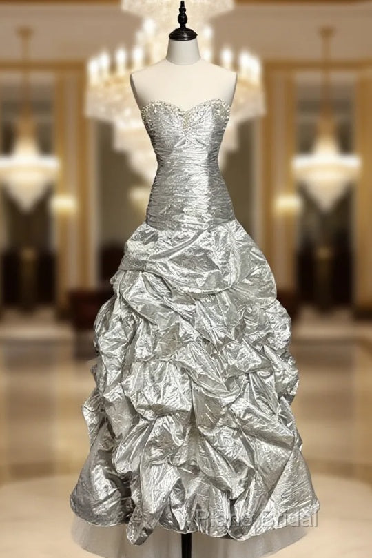 Aesthetic Mermaid Sweetheart Neckline Gray Taffeta Formal Prom Dresses Ruffle Long Party Dresses Main image