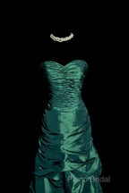 Aesthetic Mermaid Sweetheart Neckline Green Taffeta Formal Prom Dresses Ruffle Long Party Dresses