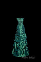 Aesthetic Mermaid Sweetheart Neckline Green Taffeta Formal Prom Dresses Ruffle Long Party Dresses