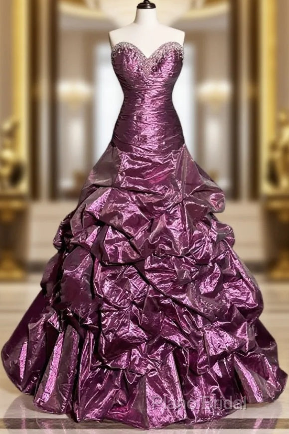 Aesthetic Mermaid Sweetheart Neckline Taffeta Formal Prom Dresses Ruffle Long Party Dresses Main image