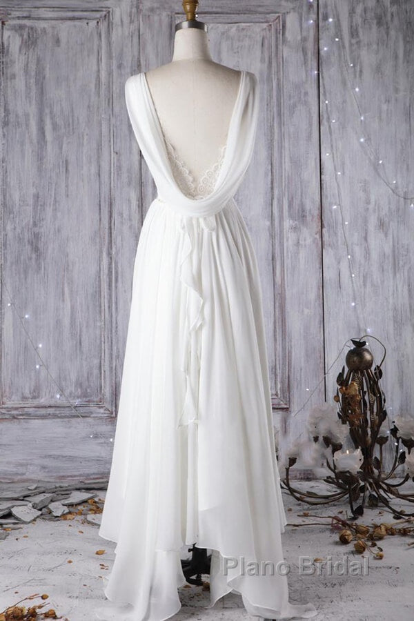 Affordable A-line Asymmetric Lace Chiffon Open Back Wedding Dress Secondary image