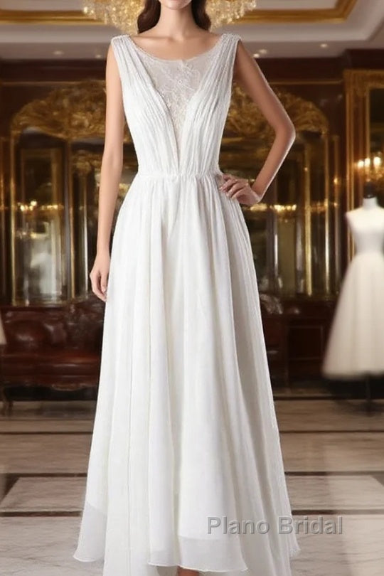 Affordable A-line Asymmetric Lace Chiffon Open Back Wedding Dress Main image