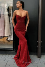 Affordable Sheath Sequins Long Cheap Formal Prom Dress | Spaghetti Straps Sexy Evening Dress