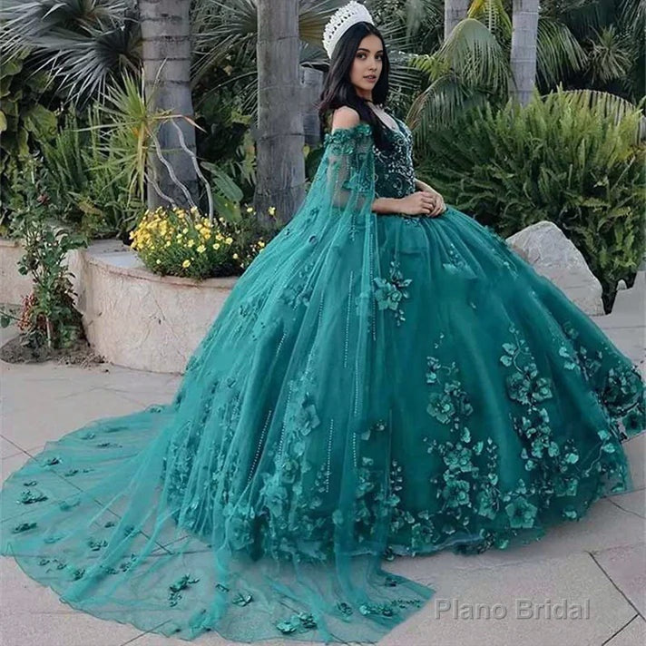 Dark Green Organza Off-the-Shoulder Ball Gown Quinceanera Dress Secondary image