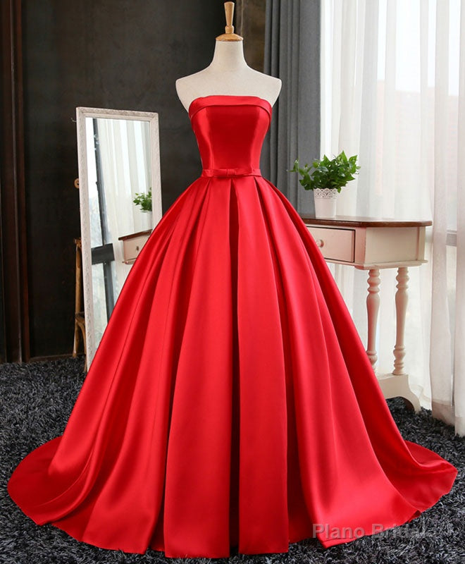 Aline Burgundy Satin Long Prom Gown,  Evening Dress Main image