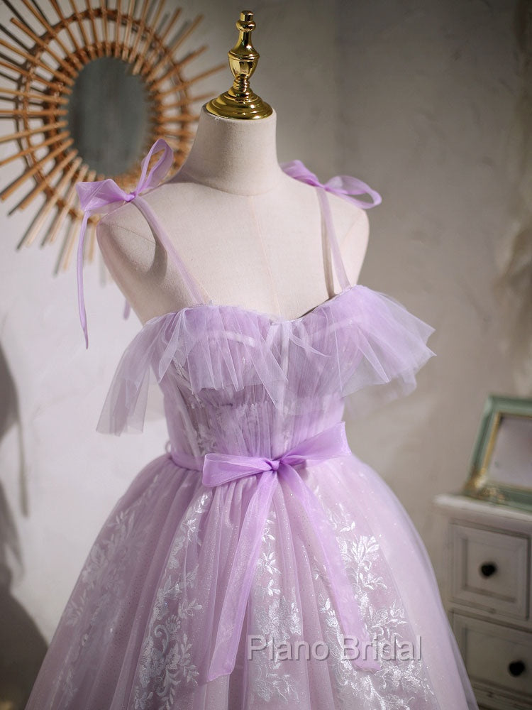 Aline Lace Short Purple Formal Prom Dresses, Puffy Purple Homecoming Dresses Secondary image