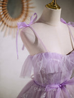 Aline Lace Short Purple Formal Prom Dresses, Puffy Purple Homecoming Dresses