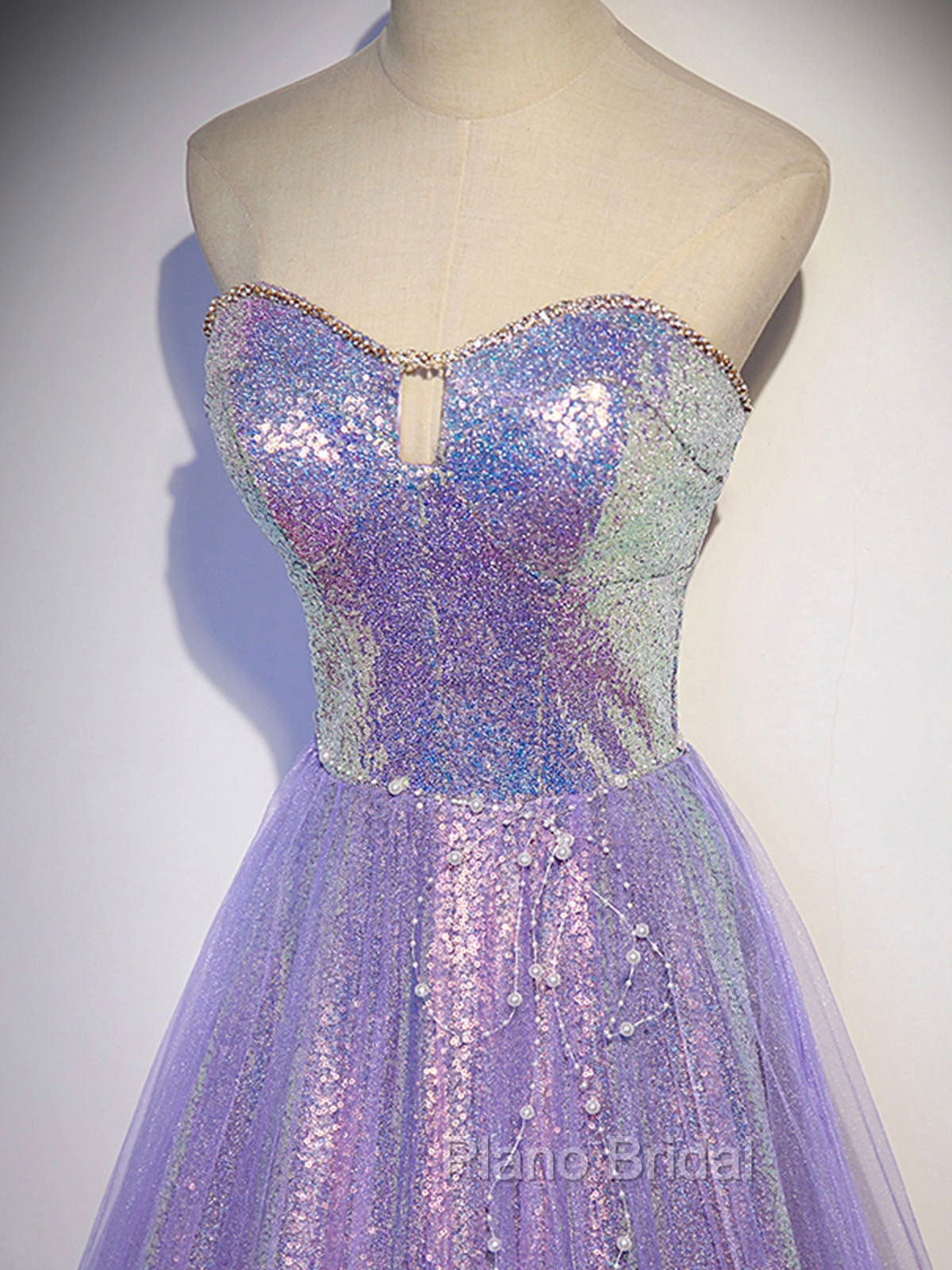 Aline Purple Sweetheart Neck Tulle Long Formal Prom Dresses, Purple Evening Dresses Secondary image