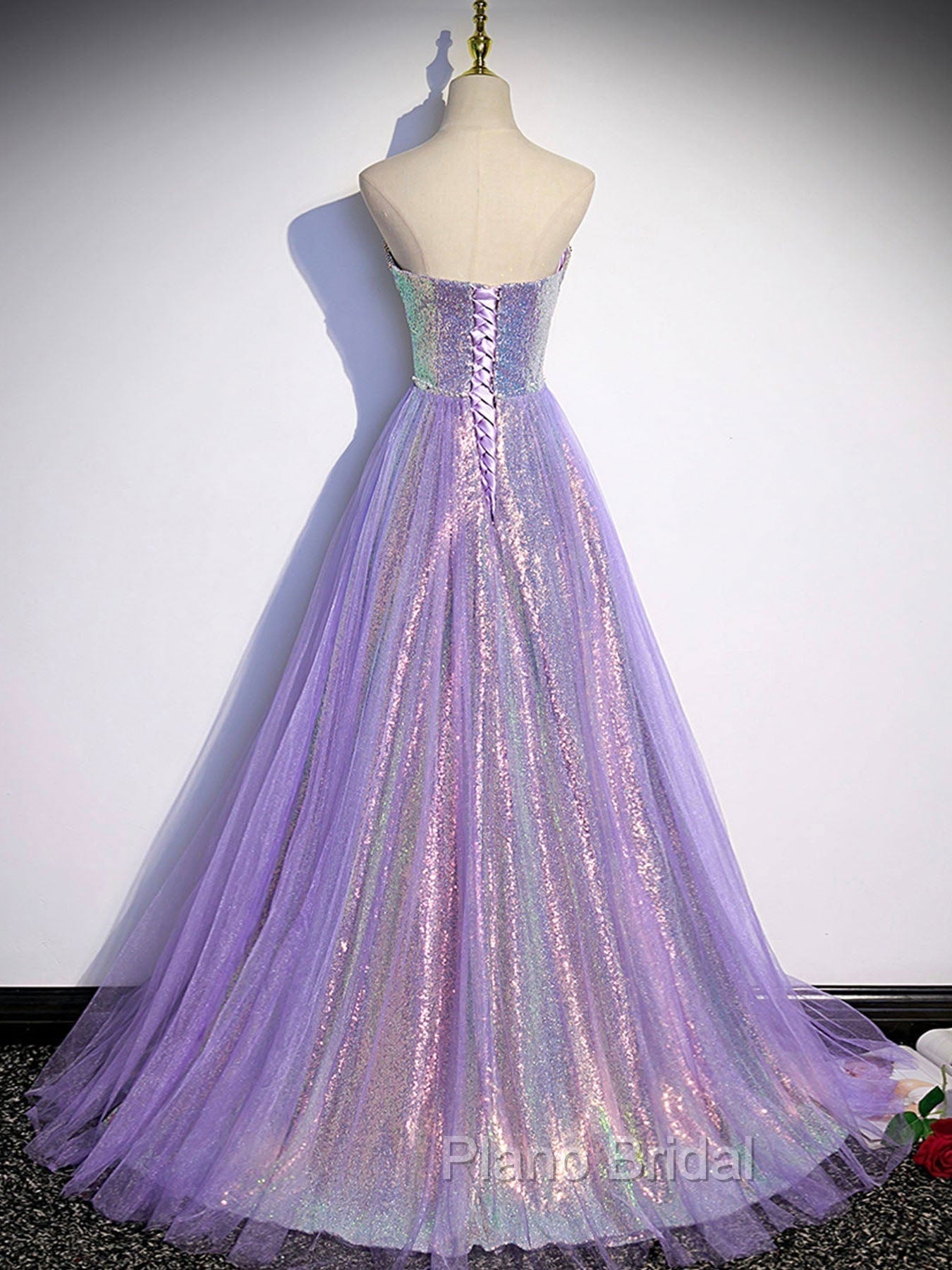 Aline Purple Sweetheart Neck Tulle Long Formal Prom Dresses, Purple Evening Dresses