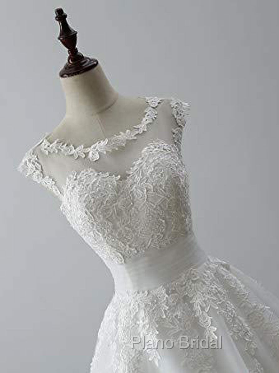 Aline Round Neck Tulle Lace Short White Formal Prom Dresses, White Lace Homecoming Dresses