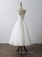 Aline Round Neck Tulle Lace Short White Formal Prom Dresses, White Lace Homecoming Dresses