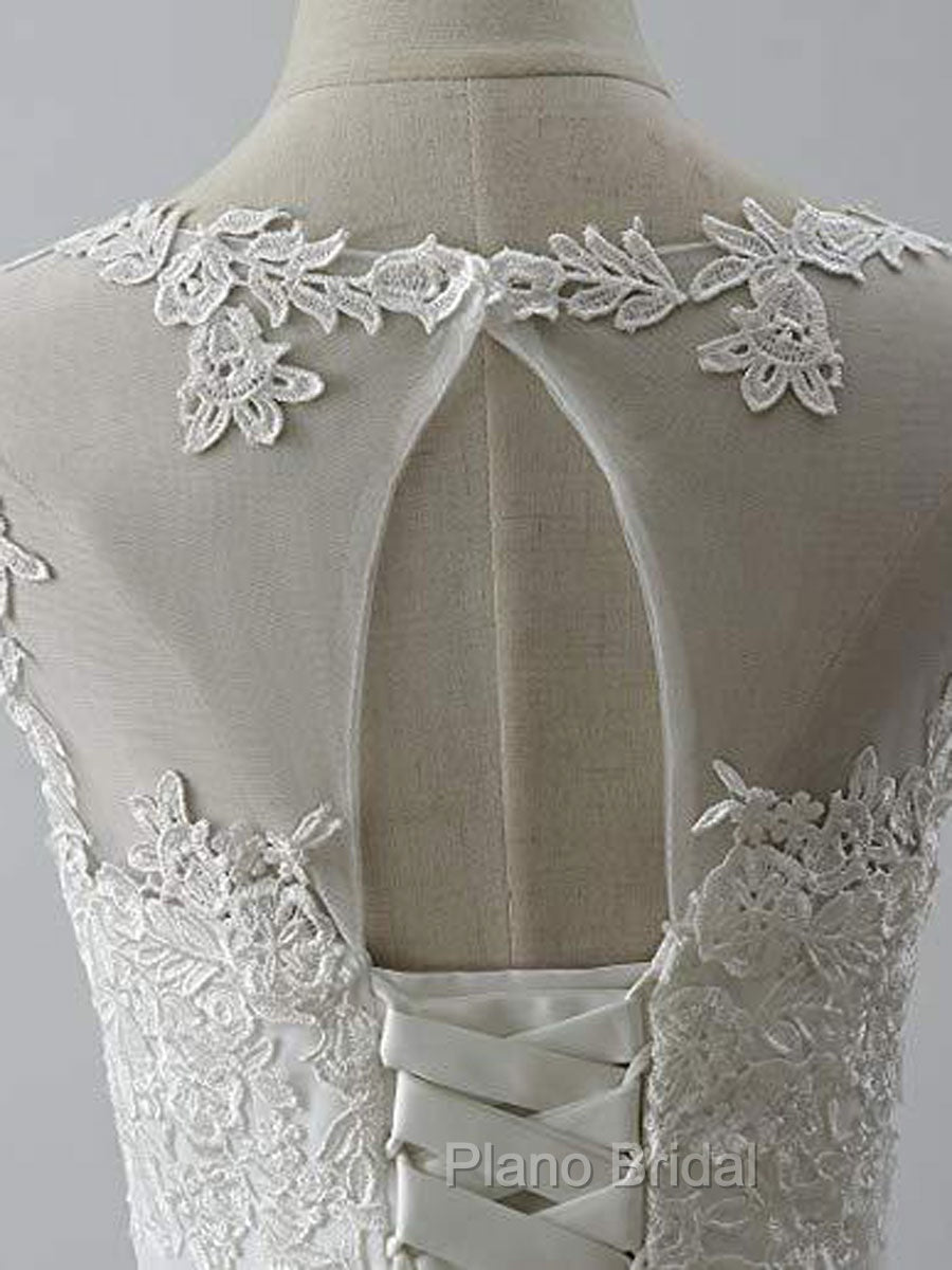 Aline Round Neck Tulle Lace Short White Formal Prom Dresses, White Lace Homecoming Dresses