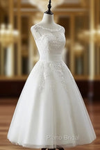 Aline Round Neck Tulle Lace Short White Formal Prom Dresses, White Lace Homecoming Dresses