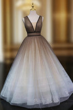Aline V Neck Tulle Long Formal Prom Dresses Tulle Long Formal Graduation Dresses